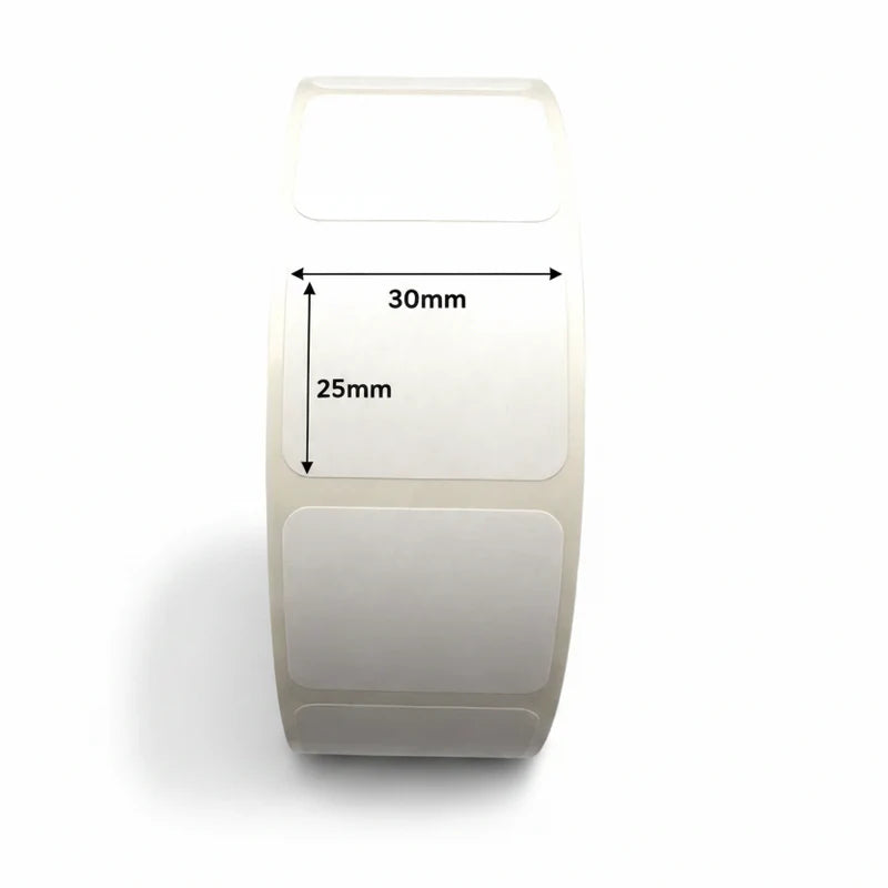 115734 - DuraMark Matt85 and Ithaca Thermal Labels 30mm x 25mm 2000 labels per roll