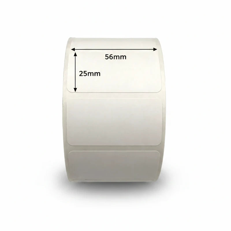 115735 - DuraMark Matt85 and Ithaca Thermal Labels 56mm x 25mm 2000 labels per roll