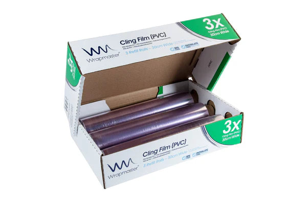Wrapmaster PVC film refills for the COMPACT 1500 dispenser 30 x 225m 3 rolls (31C61) - Catering Safe