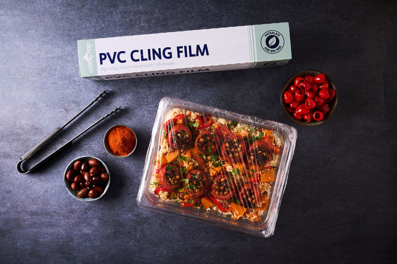 32C09- Caterwrap Cling Film (PVC) 45CM x 300M in Cutter Box - Catering Safe