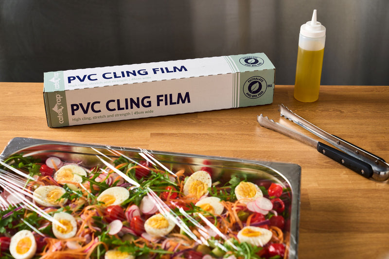 32C09- Caterwrap Cling Film (PVC) 45CM x 300M in Cutter Box - Catering Safe
