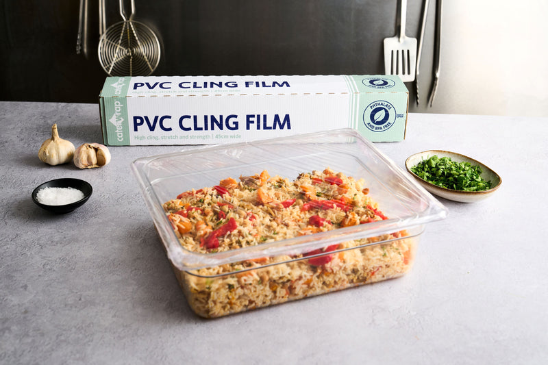 32C09- Caterwrap Cling Film (PVC) 45CM x 300M in Cutter Box - Catering Safe