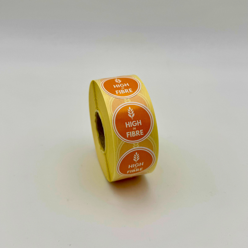 25mm High in Fibre Food Stickers – Nutritional Labels (1000 per Roll)