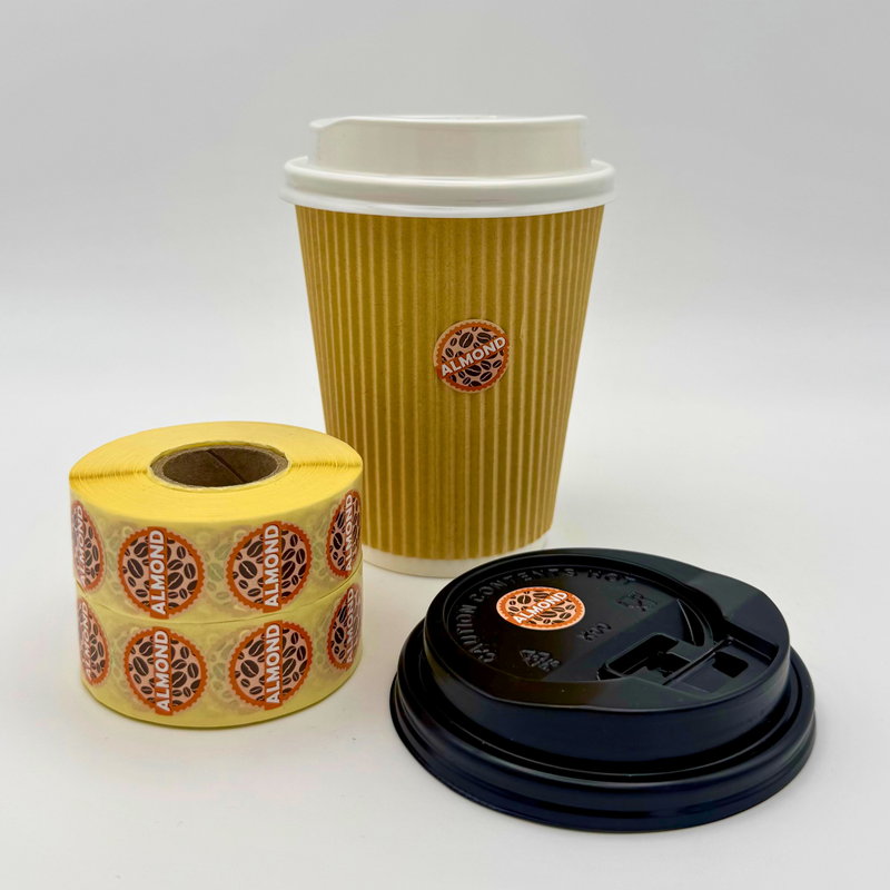 Coffee Shop Barista Labels in Dispenser 20mm 1000 labels per roll full set - Almond, Coconut, Decaf, Hazelnut, Oat, Soya, Syrup