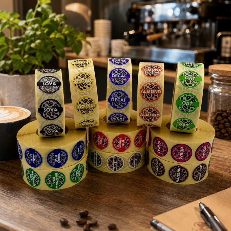 Pick n Mix Coffee Shop Barista Labels with Dispenser - Choose 7 rolls for discount applied at checkout