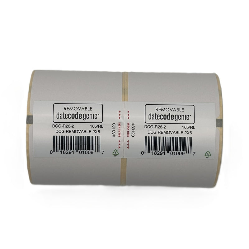 Removable DateCodeGenie Thermal Labels 50mm x 150mm (2″ x 6″) 165 labels per roll PK2 DCG-R26-2
