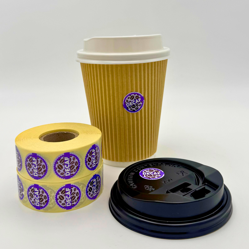 Coffee Shop Barista Labels in Dispenser 20mm 1000 labels per roll full set - Almond, Coconut, Decaf, Hazelnut, Oat, Soya, Syrup