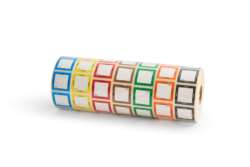 25mm Day of the Week Labels Monday to Sunday Square 1000 Labels Per Roll - CS110034 - Catering Safe