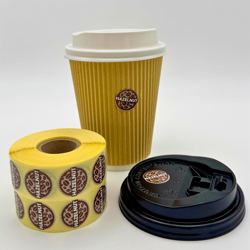 Coffee Shop Barista Labels in Dispenser 20mm 1000 labels per roll full set - Almond, Coconut, Decaf, Hazelnut, Oat, Soya, Syrup
