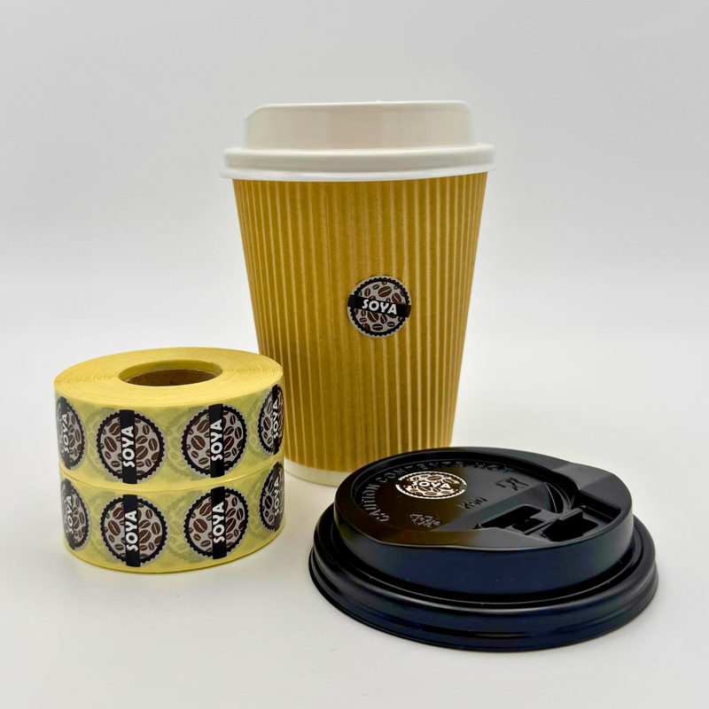 Coffee Shop Barista Labels in Dispenser 20mm 1000 labels per roll full set - Almond, Coconut, Decaf, Hazelnut, Oat, Soya, Syrup