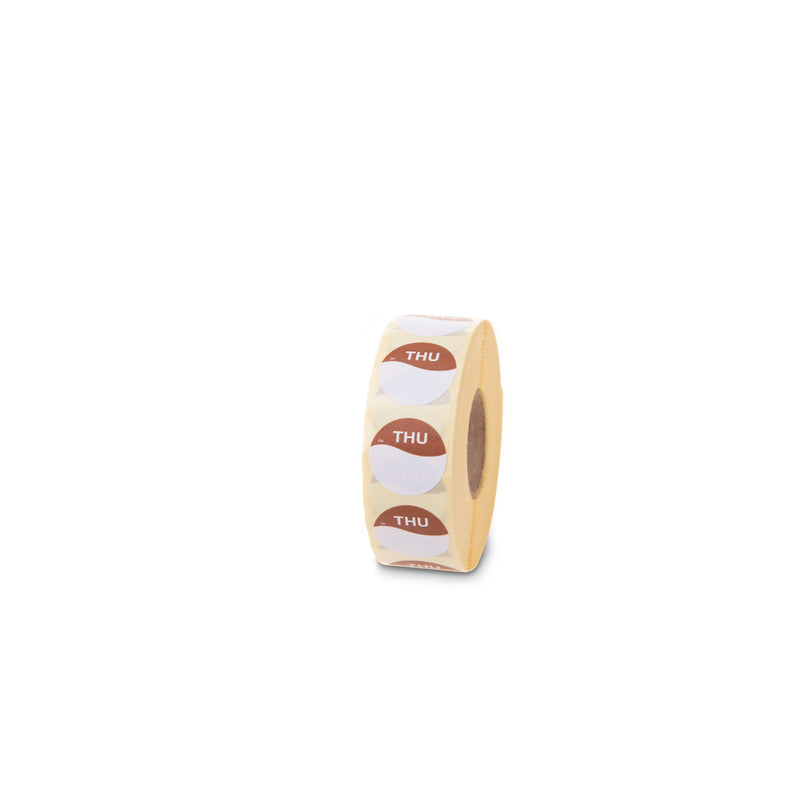 1131994 - Thursday 19mm Circle Label day dots, daydot 1000 labels per roll DuraMark DayMark - Catering Safe