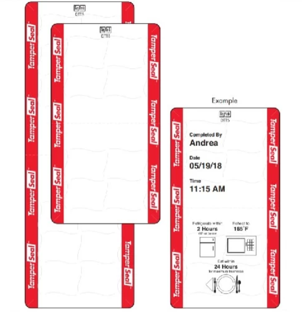 118675 - Tamper Evident Tamper Seal Matt85 Labels 56mm x 102mm - Catering Safe