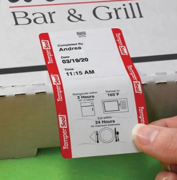 118675 - Tamper Evident Tamper Seal Matt85 Labels 56mm x 102mm - Catering Safe
