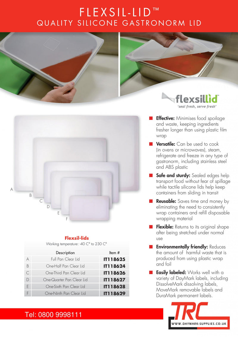 118629 - Flexsil lid  Gastronorm Silicone Clear lid 1/9 Ninth Pan - Catering Safe