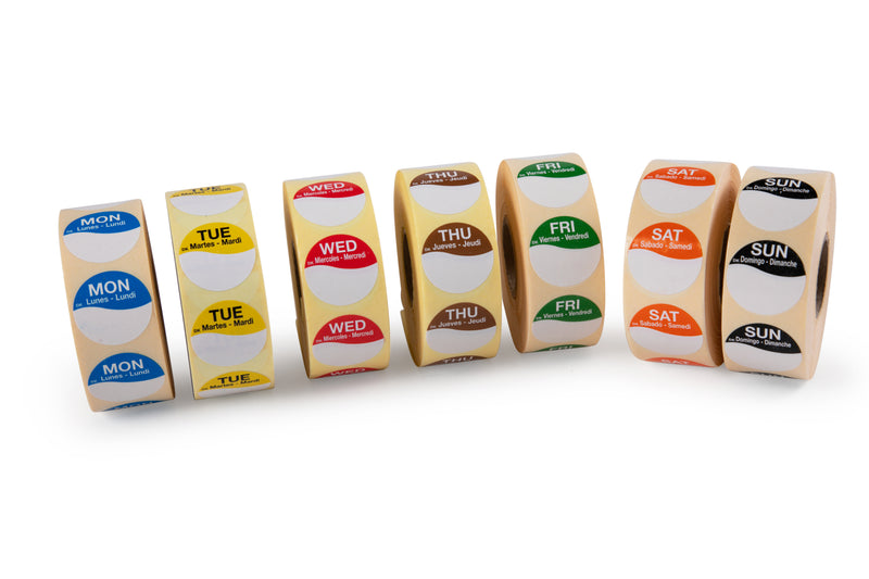 DAYMARK Days of The Week Labels (All 7 Days Included 1000 Labels per roll) Food rotational Labelling, Day dots - Catering Safe