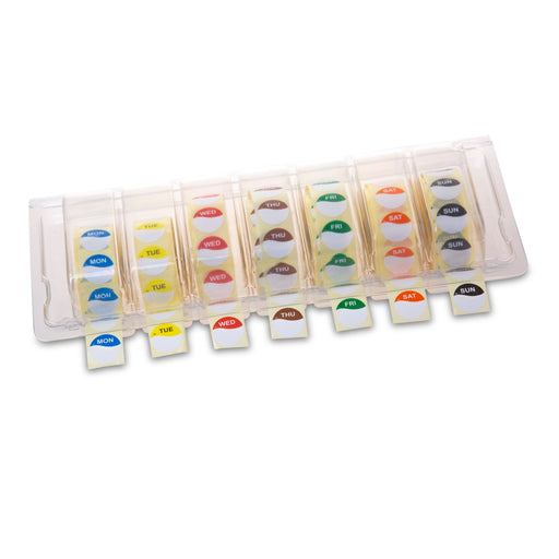 CV19CBZ - 19mm Circle Day Dots Half/Half DuraMark Clearview DISPENSER Kit all (7 days 1000 labels per roll) daydot - Catering Safe